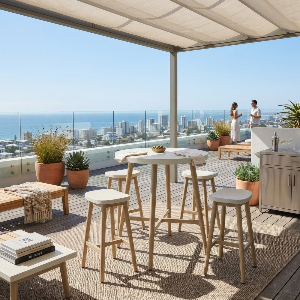 Yami Outdoor Bar Table, Beige Sintered Stone Top, Brown Aluminum 40 Inch-BM352911