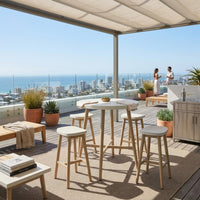 Yami Outdoor Bar Table, Beige Sintered Stone Top, Brown Aluminum 40 Inch-BM352911