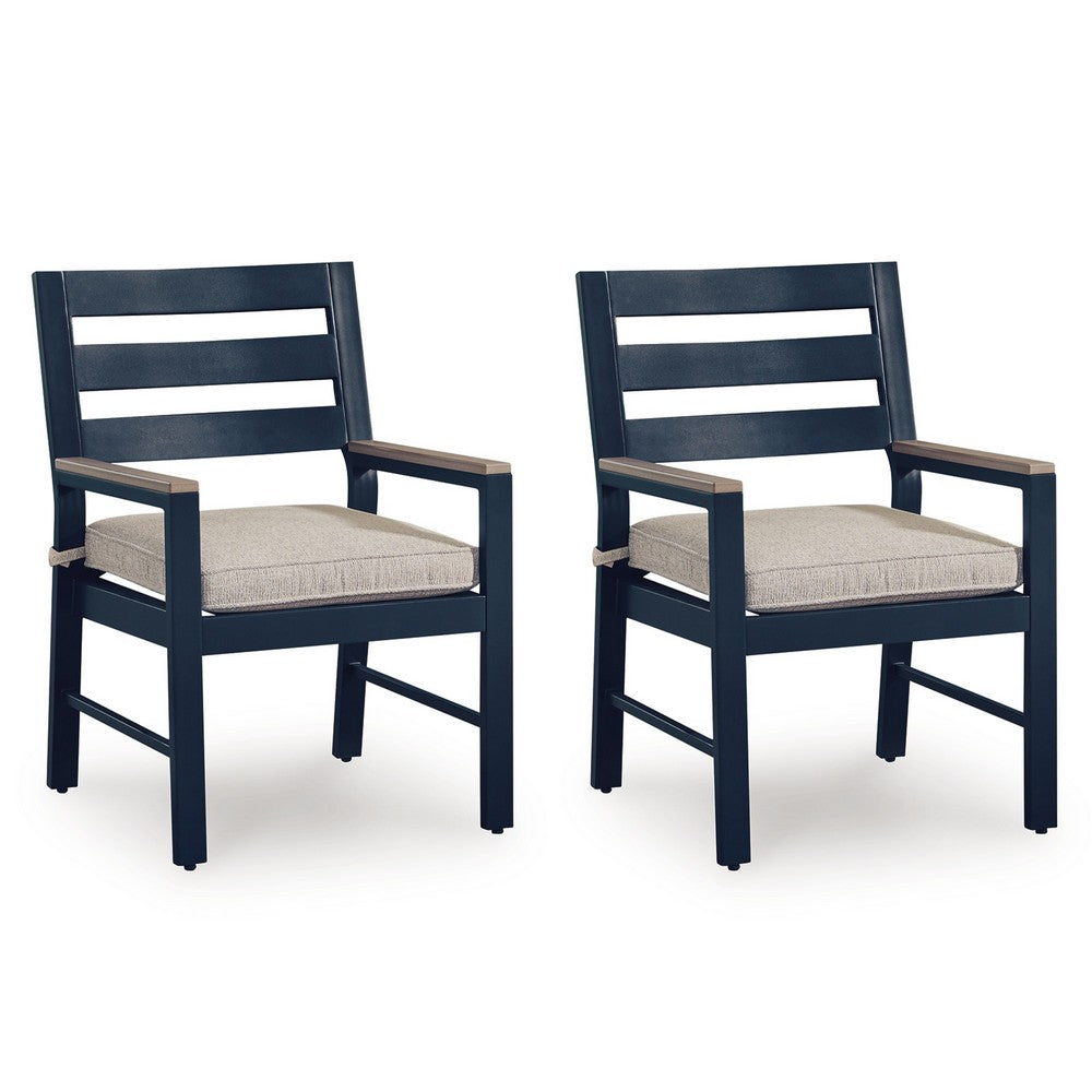 Eina Outdoor Armchair Set of 2, Foam Fill Beige Nuvella Seat, Navy Blue