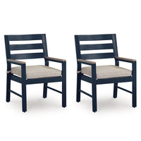Eina Outdoor Armchair Set of 2, Foam Fill Beige Nuvella Seat, Navy Blue