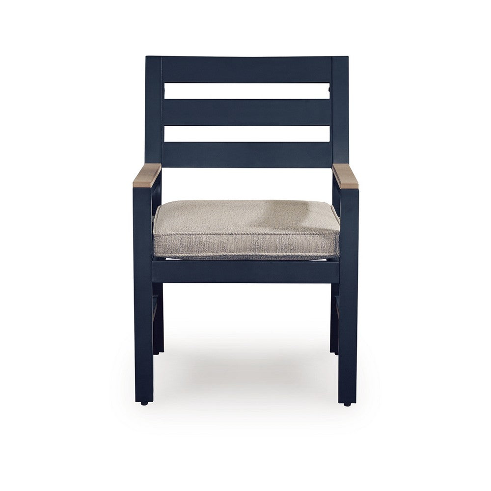 Eina Outdoor Armchair Set of 2, Foam Fill Beige Nuvella Seat, Navy Blue