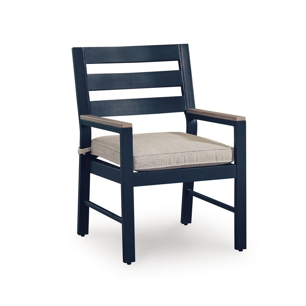 Eina Outdoor Armchair Set of 2, Foam Fill Beige Nuvella Seat, Navy Blue