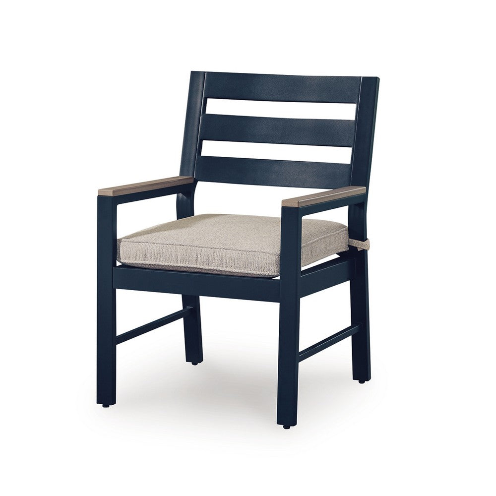 Eina Outdoor Armchair Set of 2, Foam Fill Beige Nuvella Seat, Navy Blue