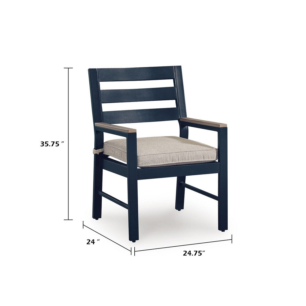 Eina Outdoor Armchair Set of 2, Foam Fill Beige Nuvella Seat, Navy Blue