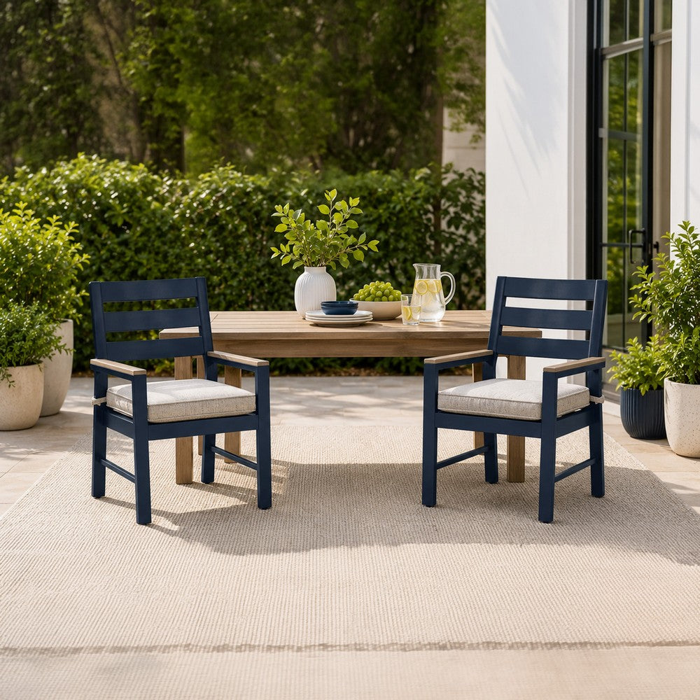 Eina Outdoor Armchair Set of 2, Foam Fill Beige Nuvella Seat, Navy Blue