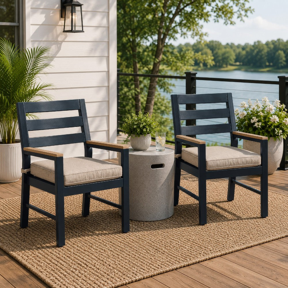 Eina Outdoor Armchair Set of 2, Foam Fill Beige Nuvella Seat, Navy Blue
