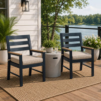 Eina Outdoor Armchair Set of 2, Foam Fill Beige Nuvella Seat, Navy Blue