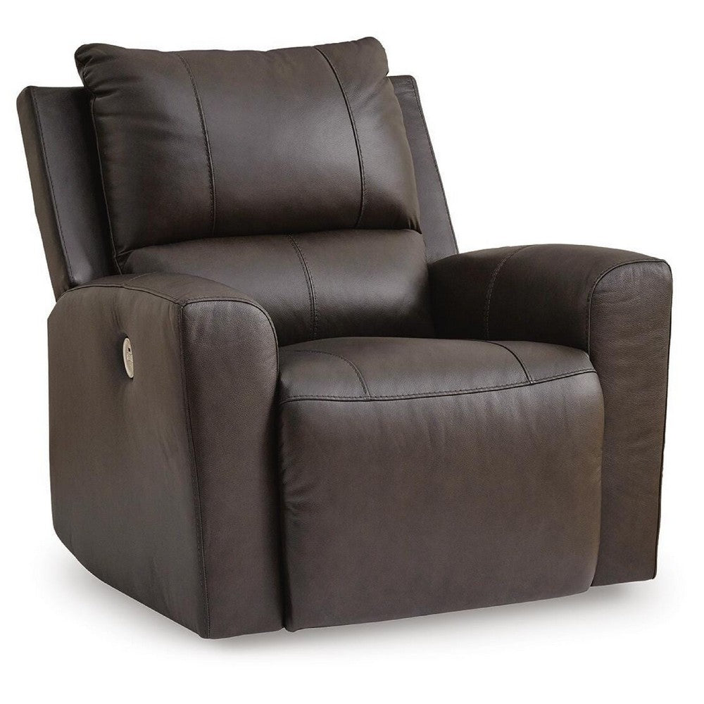 Andie Power Rocker Recliner Chair w USB, Foam Fill Gray Top Grain Leather