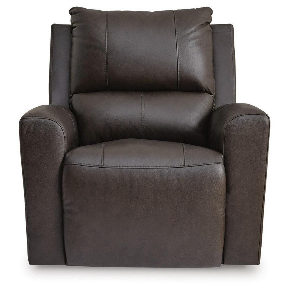Andie Power Rocker Recliner Chair w USB, Foam Fill Gray Top Grain Leather