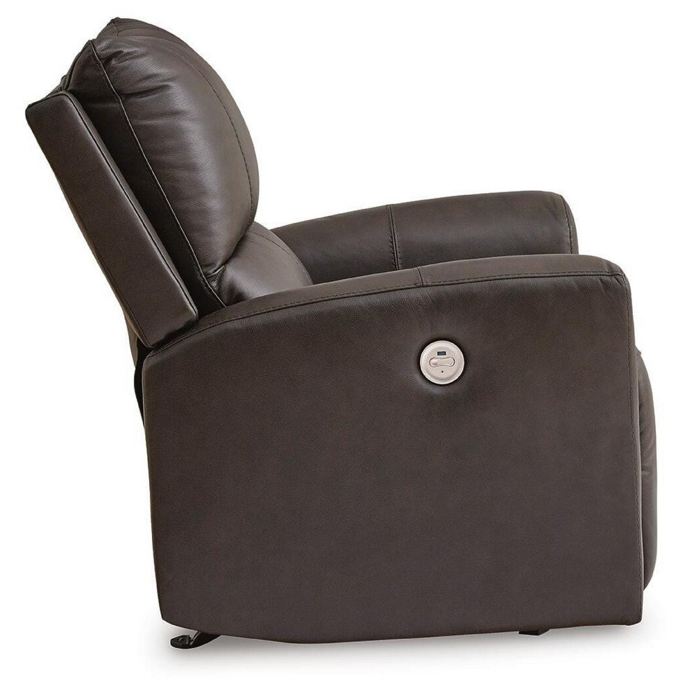 Andie Power Rocker Recliner Chair w USB, Foam Fill Gray Top Grain Leather