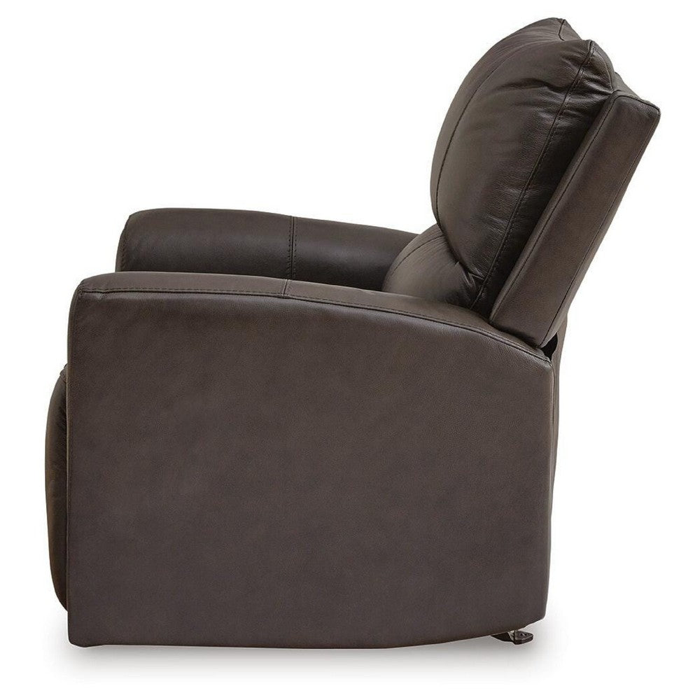 Andie Power Rocker Recliner Chair w USB, Foam Fill Gray Top Grain Leather