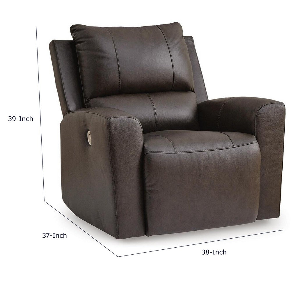 Andie Power Rocker Recliner Chair w USB, Foam Fill Gray Top Grain Leather