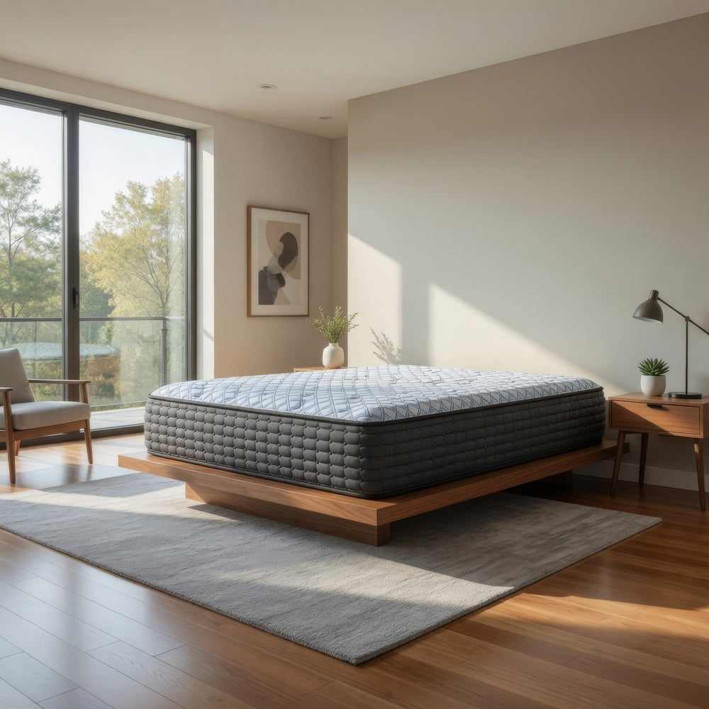 Dyni Plush Queen Mattress, 3-Layer Foam, Blue Stretch Knit Fabric 15 Inch-BM352919
