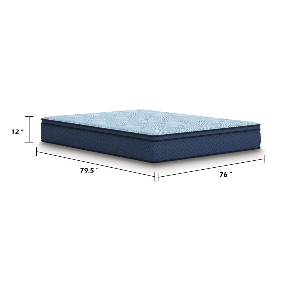 Pmy Hybrid King Mattress, Cooling Cover, Coil Support, Blue Fabric 12 Inch-BM352927