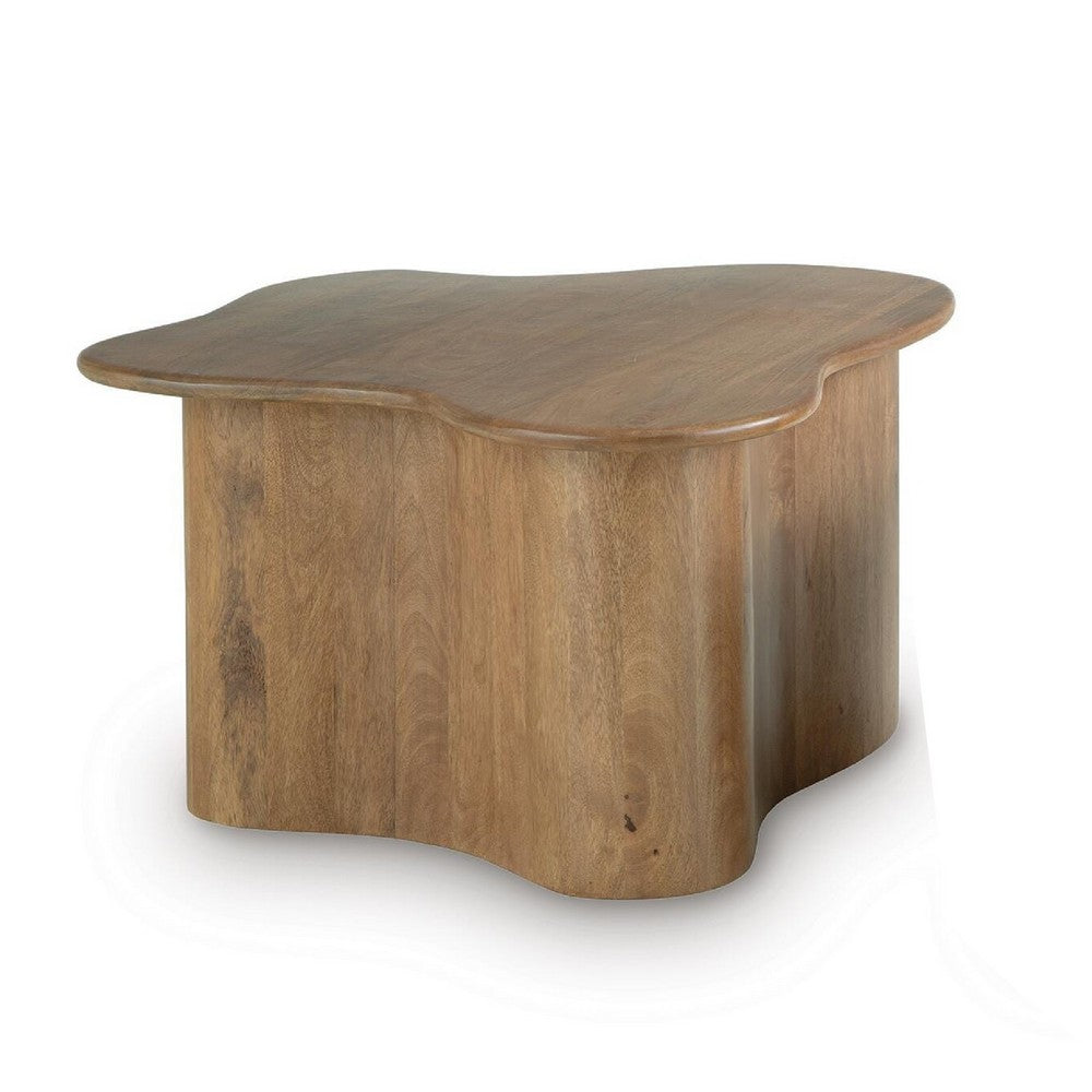 Anvy Accent Coffee Table, Set of 2, Abstract Design, Brown Mango Wood
