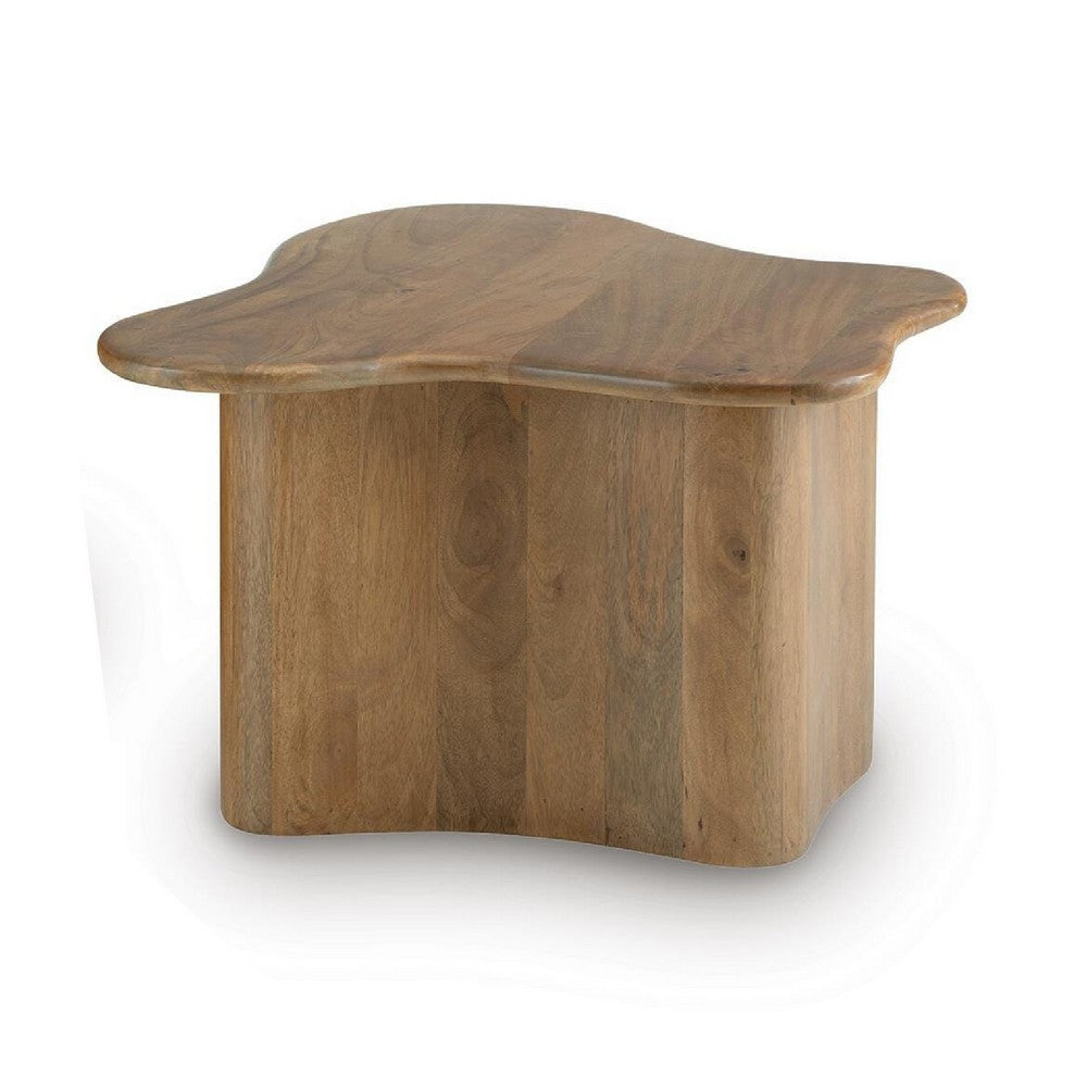 Anvy Accent Coffee Table, Set of 2, Abstract Design, Brown Mango Wood