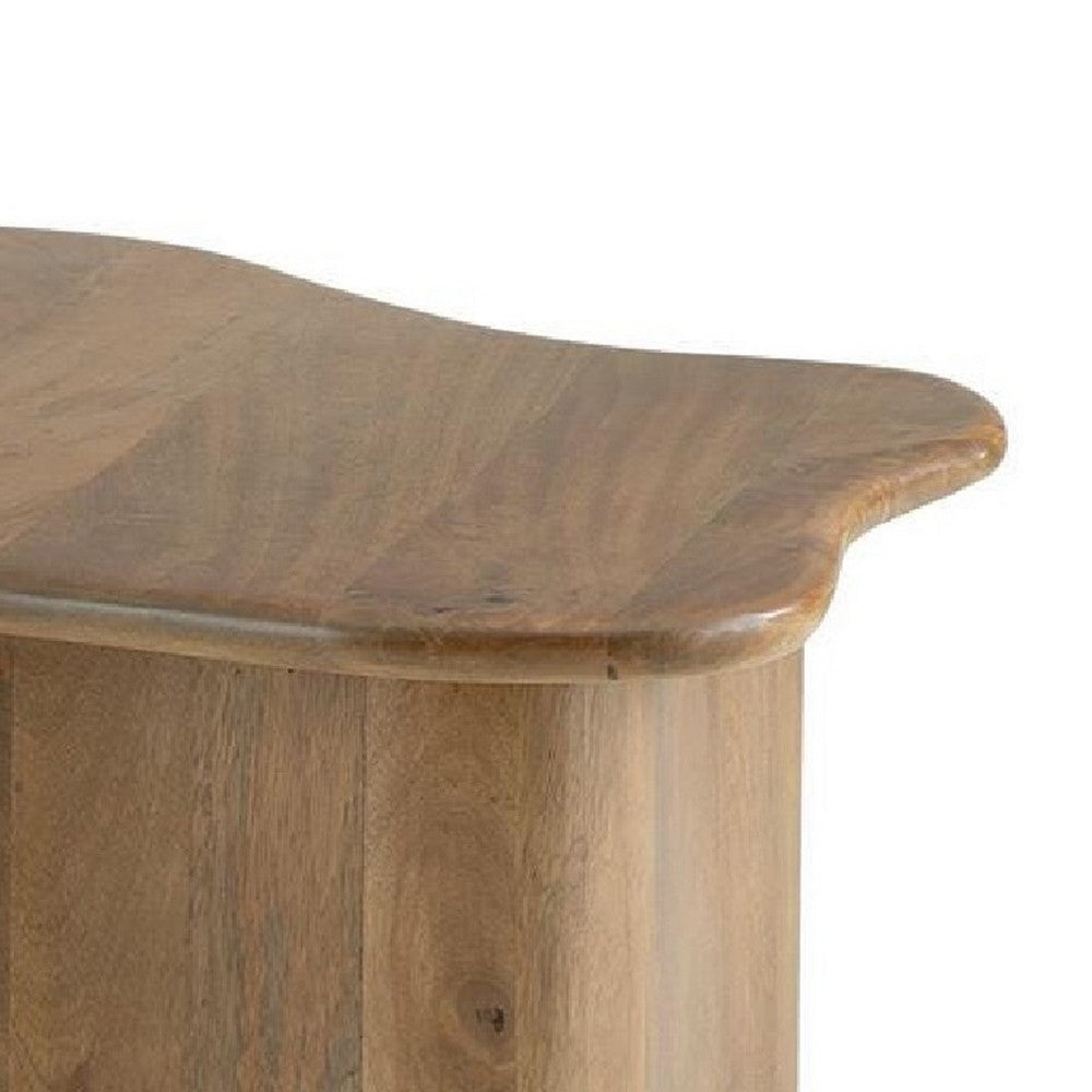 Anvy Accent Coffee Table, Set of 2, Abstract Design, Brown Mango Wood