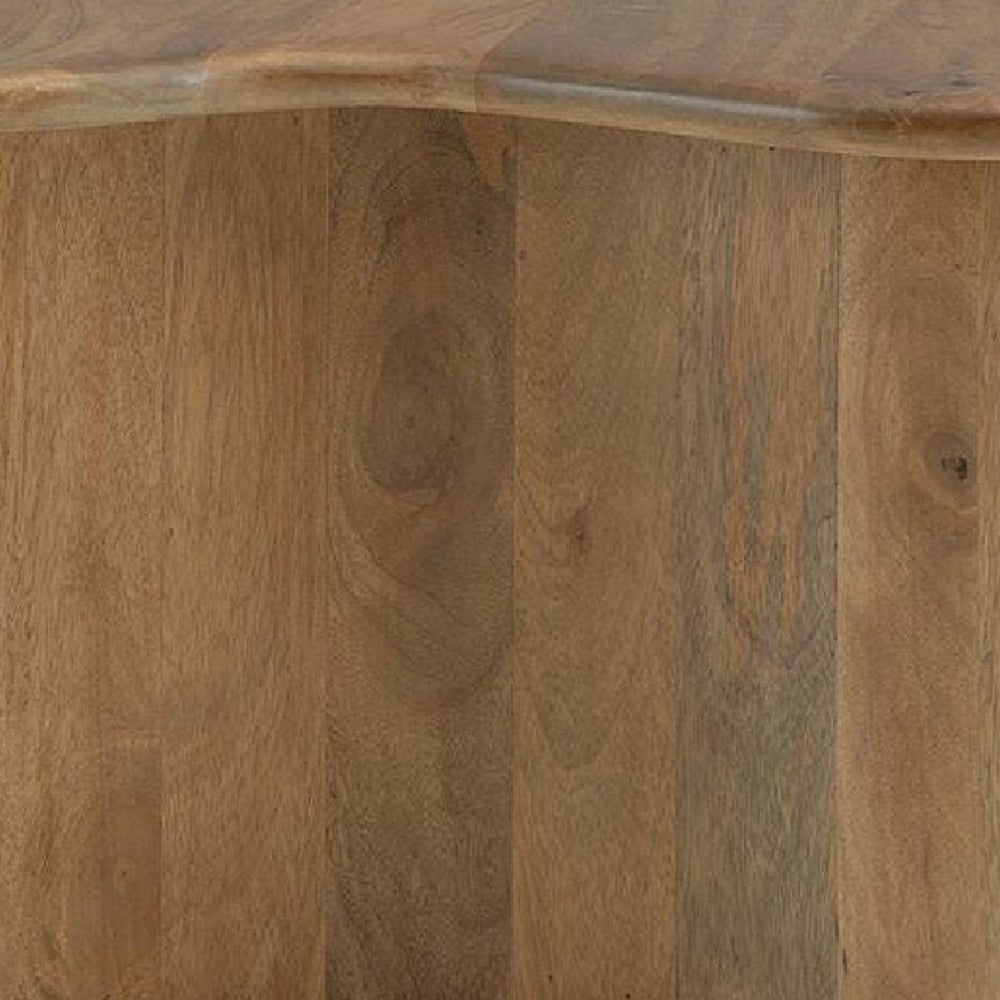 Anvy Accent Coffee Table, Set of 2, Abstract Design, Brown Mango Wood