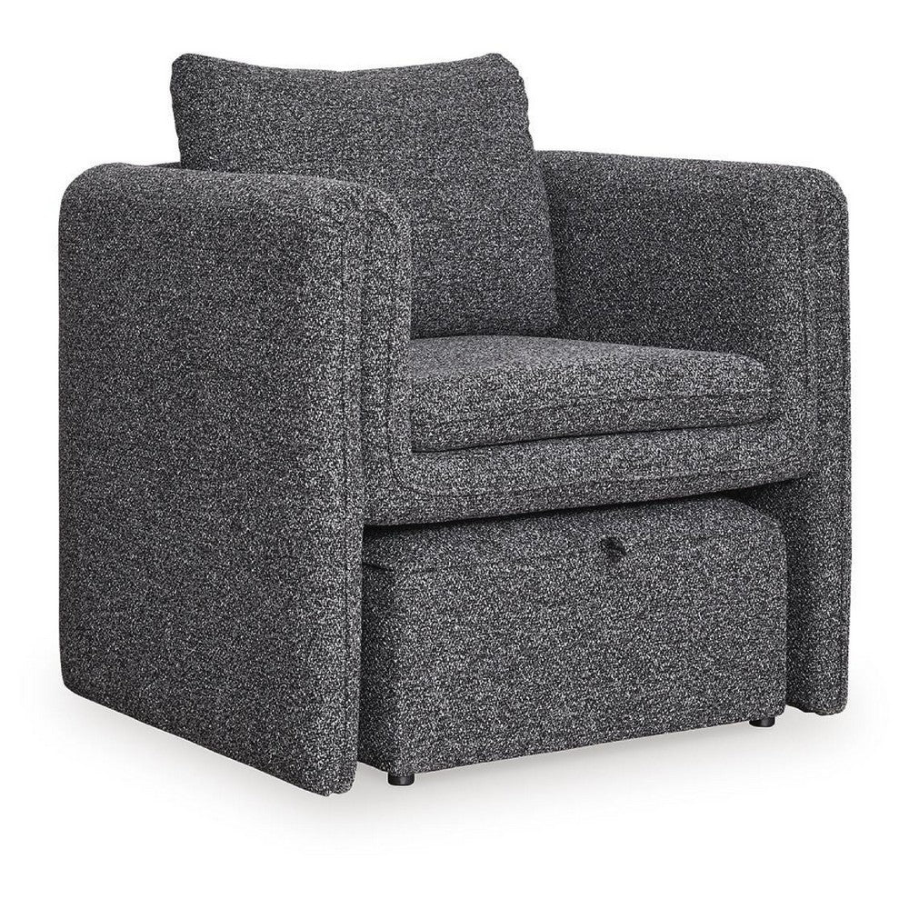 Vanie Accent Chair Pull-Out Ottoman, Charcoal-Black Polyester