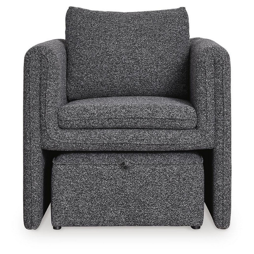 Vanie Accent Chair Pull-Out Ottoman, Charcoal-Black Polyester