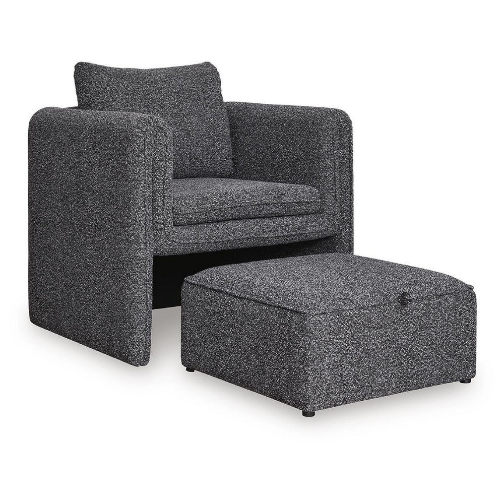 Vanie Accent Chair Pull-Out Ottoman, Charcoal-Black Polyester