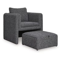 Vanie Accent Chair Pull-Out Ottoman, Charcoal-Black Polyester