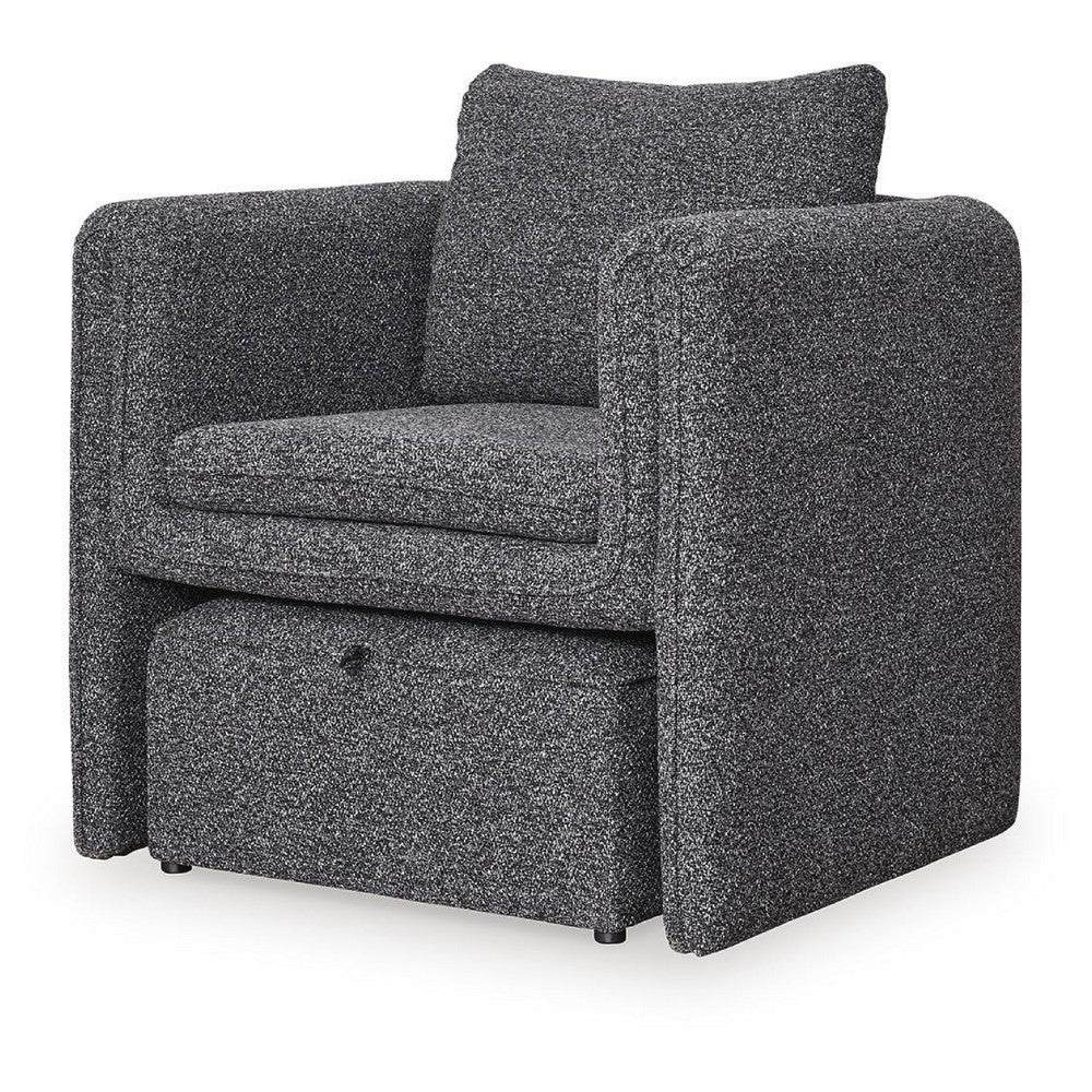 Vanie Accent Chair Pull-Out Ottoman, Charcoal-Black Polyester