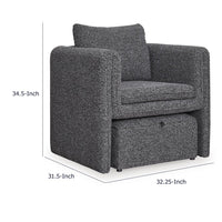 Vanie Accent Chair Pull-Out Ottoman, Charcoal-Black Polyester