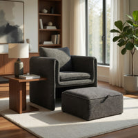 Vanie Accent Chair Pull-Out Ottoman, Charcoal-Black Polyester