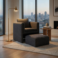 Vanie Accent Chair Pull-Out Ottoman, Charcoal-Black Polyester