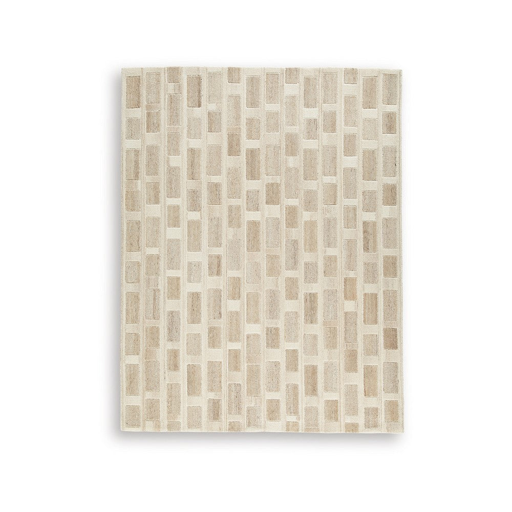 Lisa Hand Tufted Large Area Rug, Brick Pattern, Tan Wool-Polyester 8x10