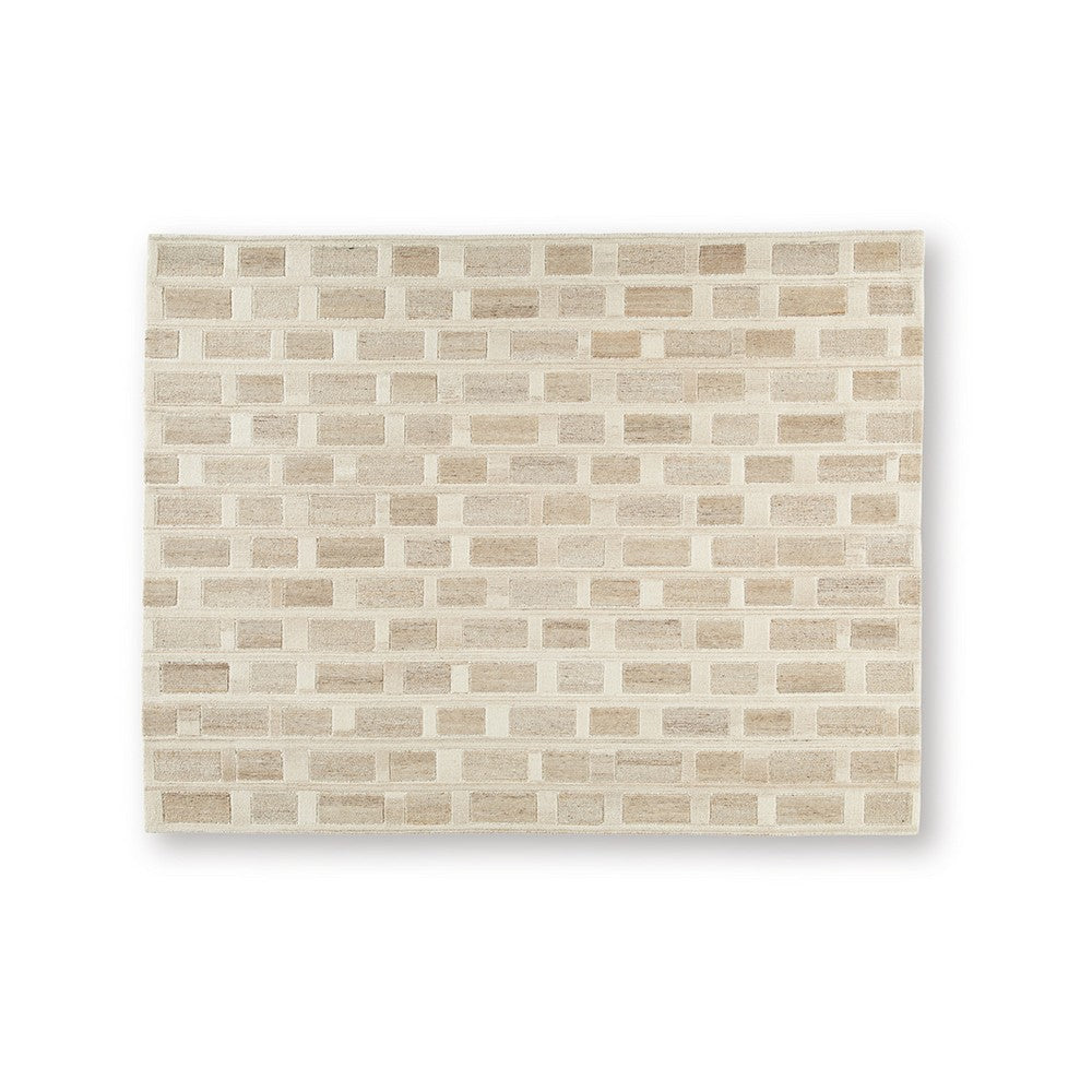 Lisa Hand Tufted Large Area Rug, Brick Pattern, Tan Wool-Polyester 8x10