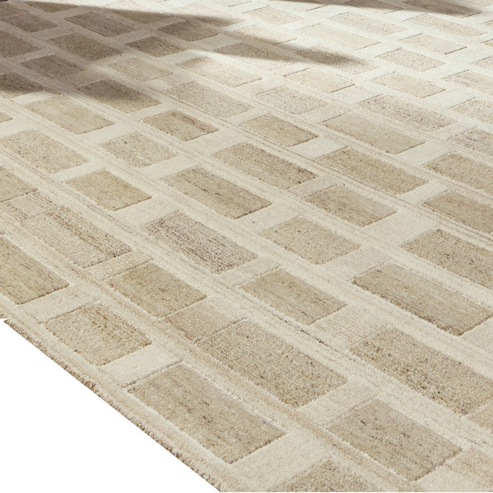 Lisa Hand Tufted Large Area Rug, Brick Pattern, Tan Wool-Polyester 8x10