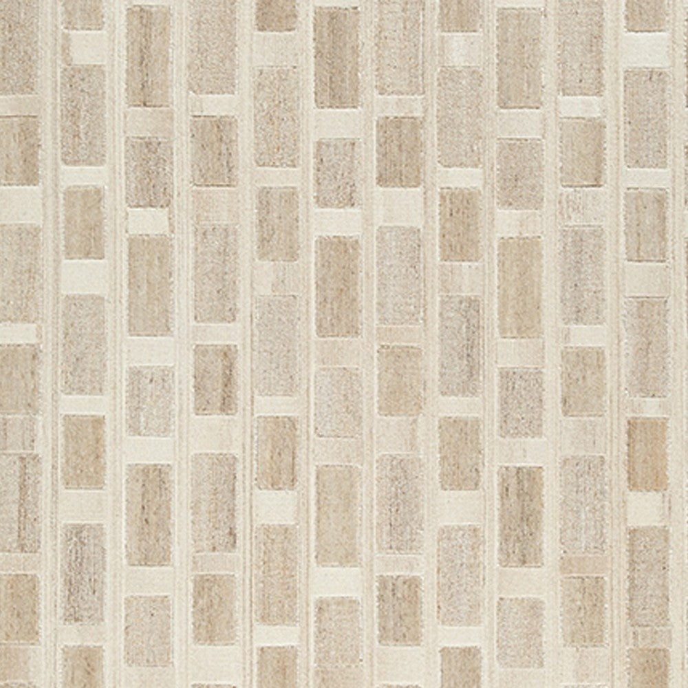 Lisa Hand Tufted Large Area Rug, Brick Pattern, Tan Wool-Polyester 8x10