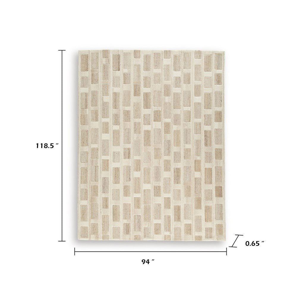 Lisa Hand Tufted Large Area Rug, Brick Pattern, Tan Wool-Polyester 8x10