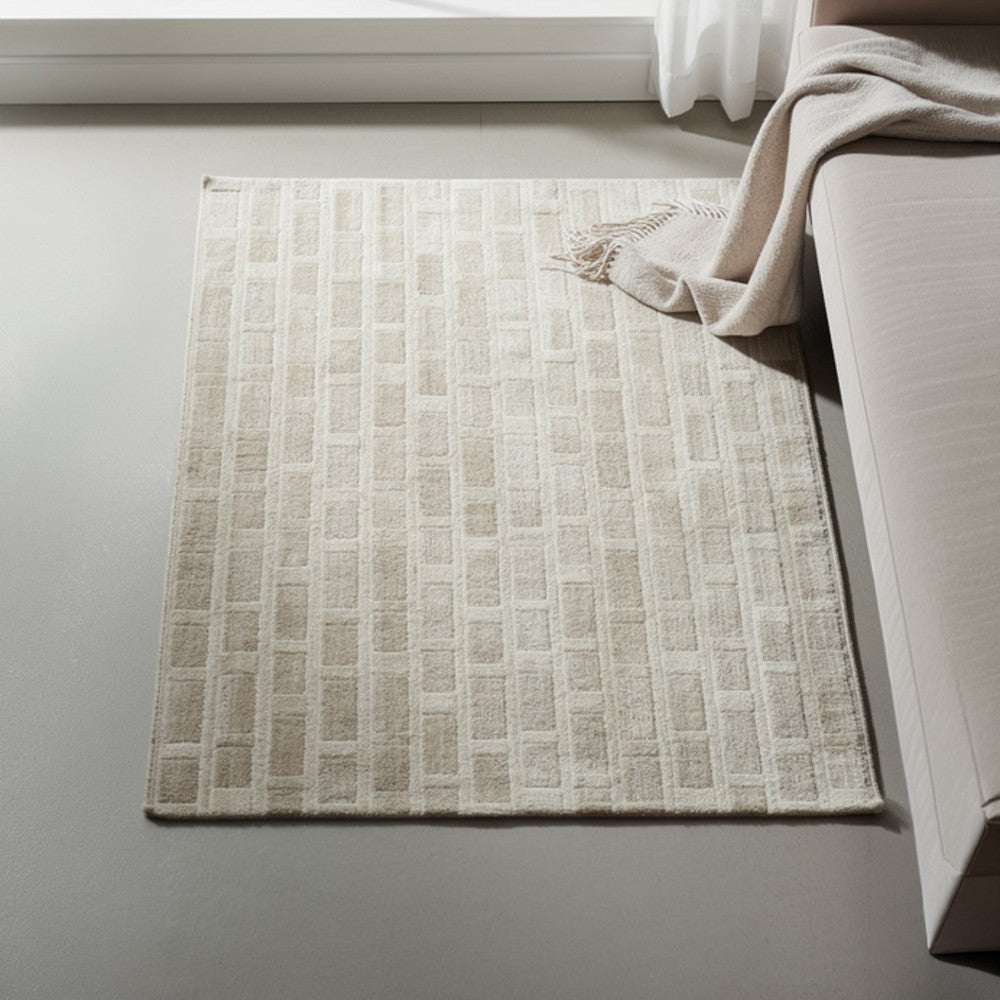 Lisa Hand Tufted Large Area Rug, Brick Pattern, Tan Wool-Polyester 8x10
