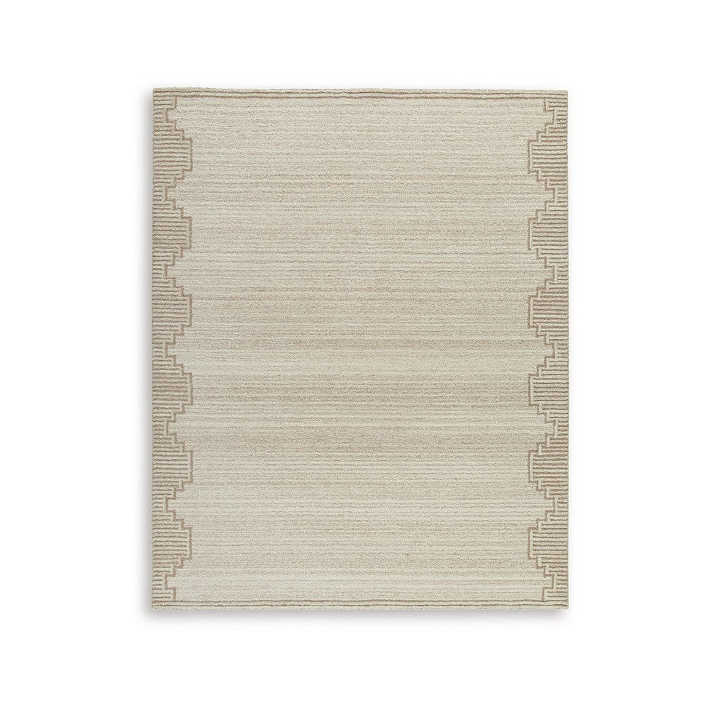 Emery Table-Tufted Large Rug with Stepped Border, Brown-Beige Wool 8x10