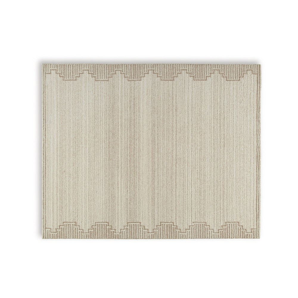 Emery Table-Tufted Large Rug with Stepped Border, Brown-Beige Wool 8x10