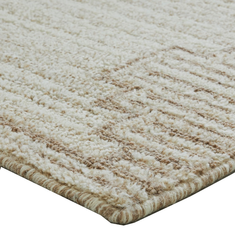 Emery Table-Tufted Large Rug with Stepped Border, Brown-Beige Wool 8x10