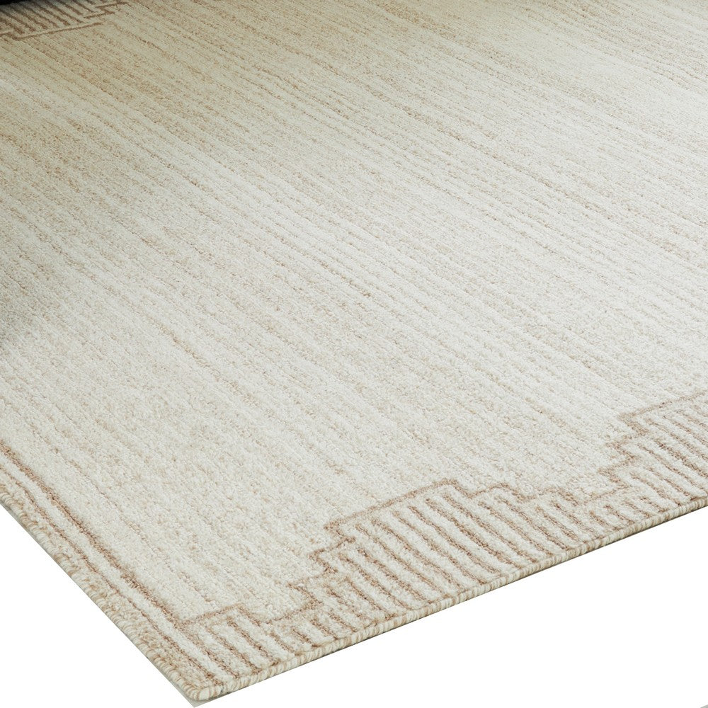 Emery Table-Tufted Large Rug with Stepped Border, Brown-Beige Wool 8x10