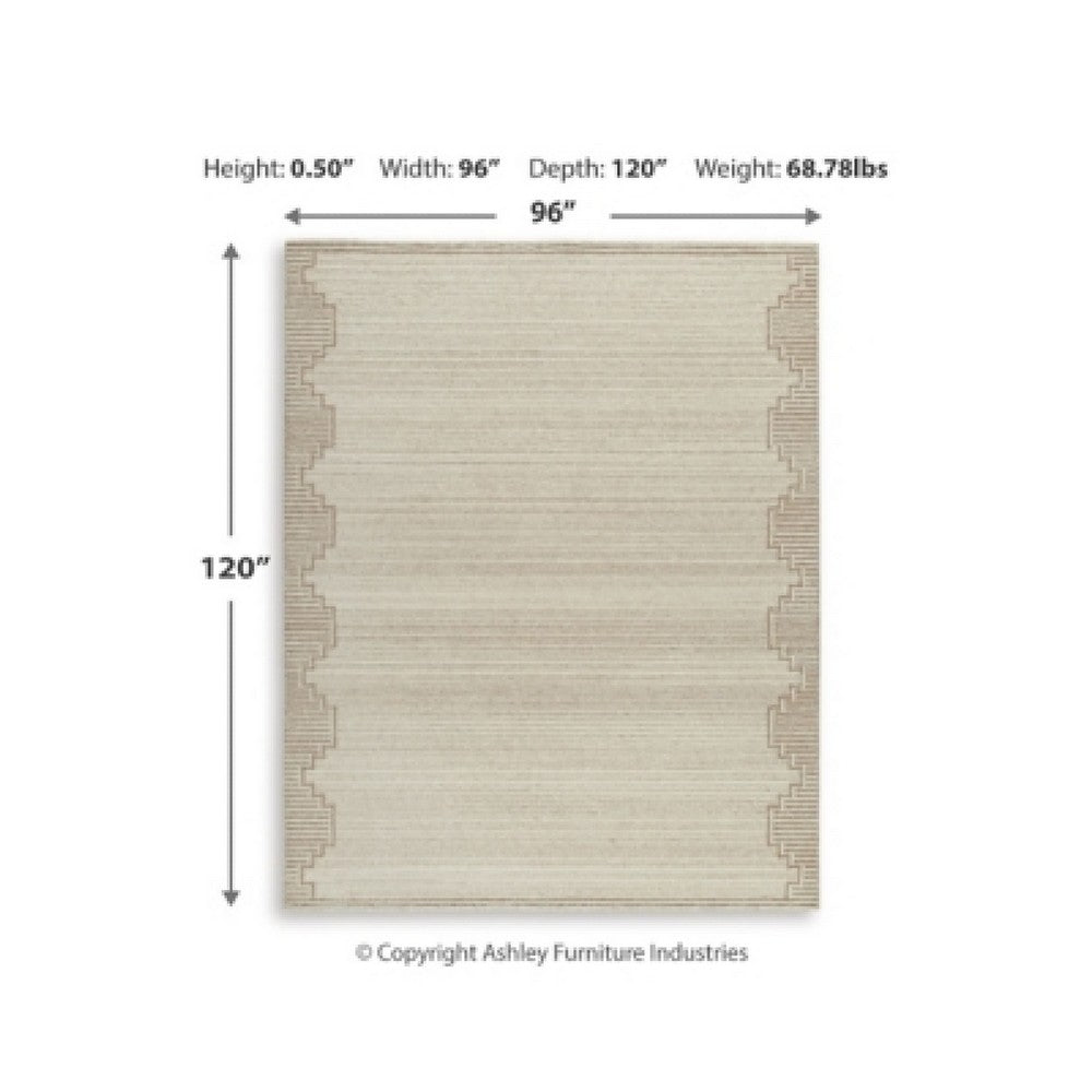 Emery Table-Tufted Large Rug with Stepped Border, Brown-Beige Wool 8x10