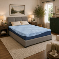 Pmy Queen Mattress with Memory Foam, Firm Support, Light Blue Fabric 12 Inch-BM352947