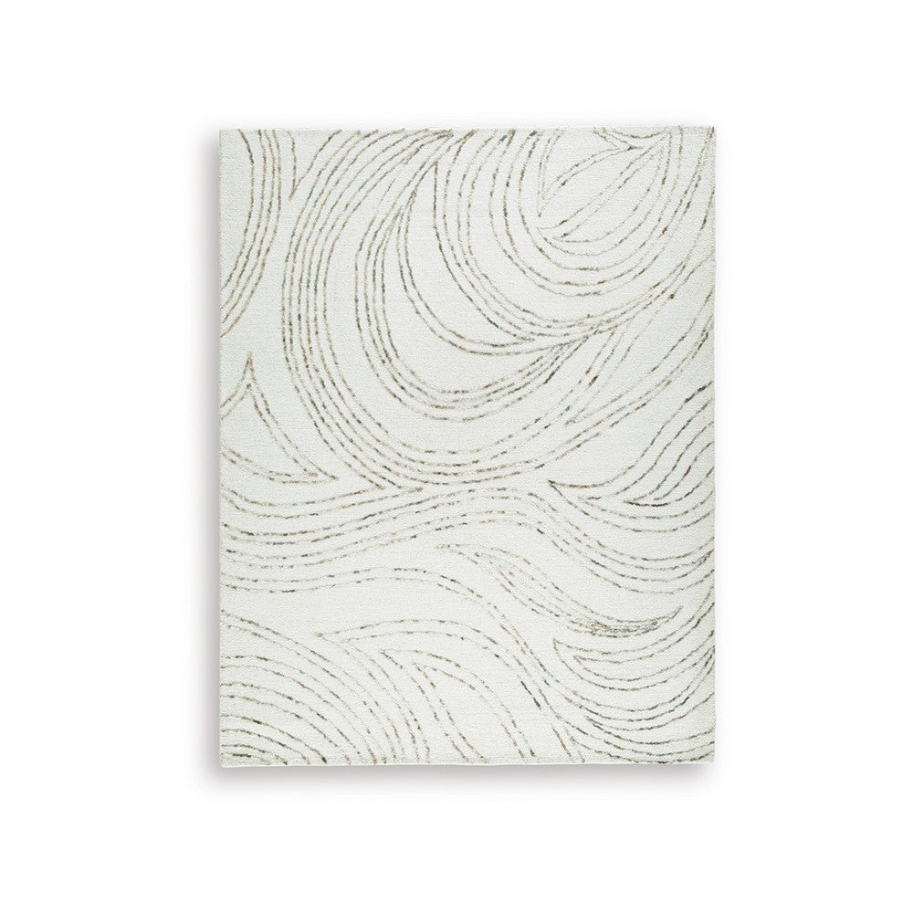 Delma Abstract Large Rug, Green-Brown Organic Flow Pattern, Ivory Wool 8x10
