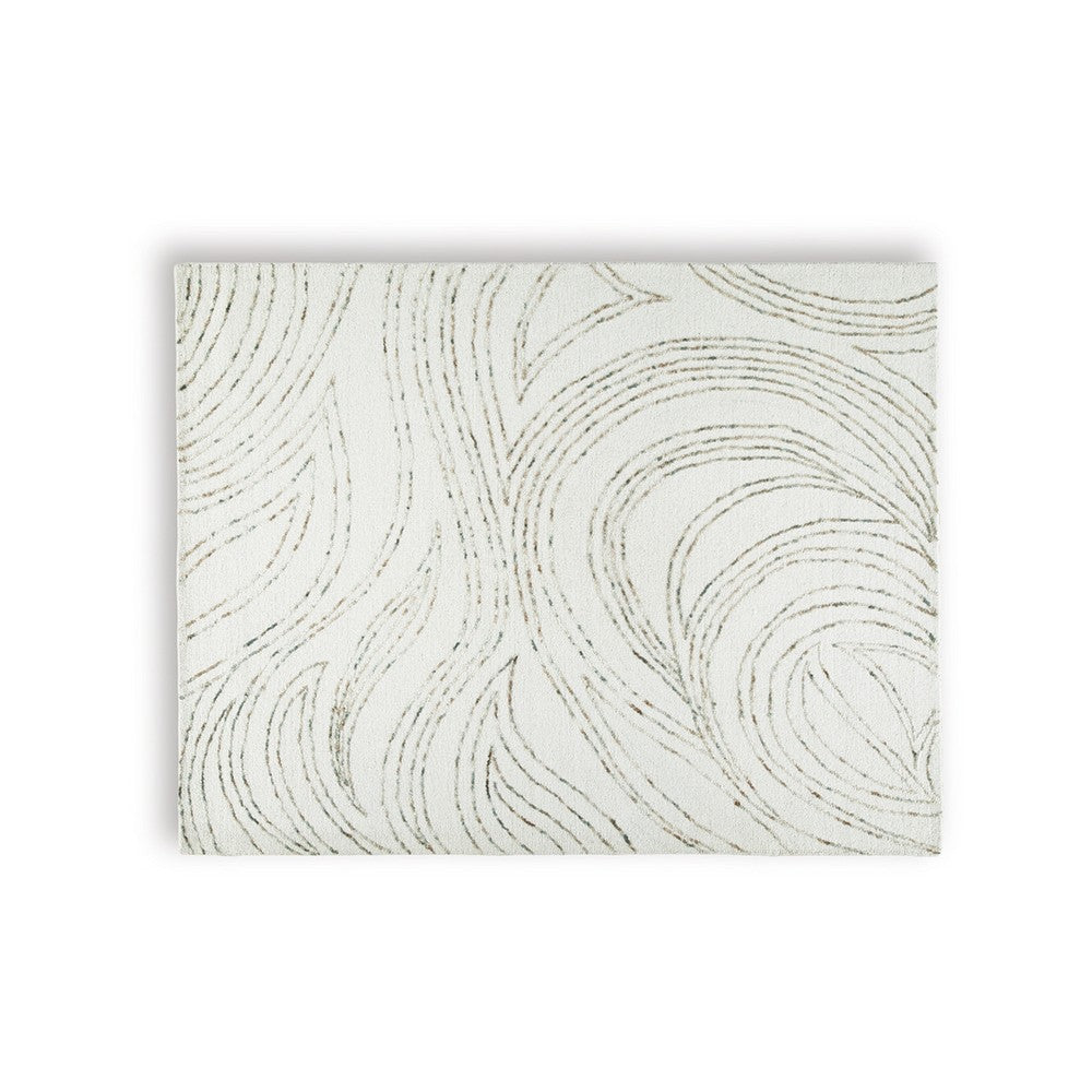 Delma Abstract Large Rug, Green-Brown Organic Flow Pattern, Ivory Wool 8x10