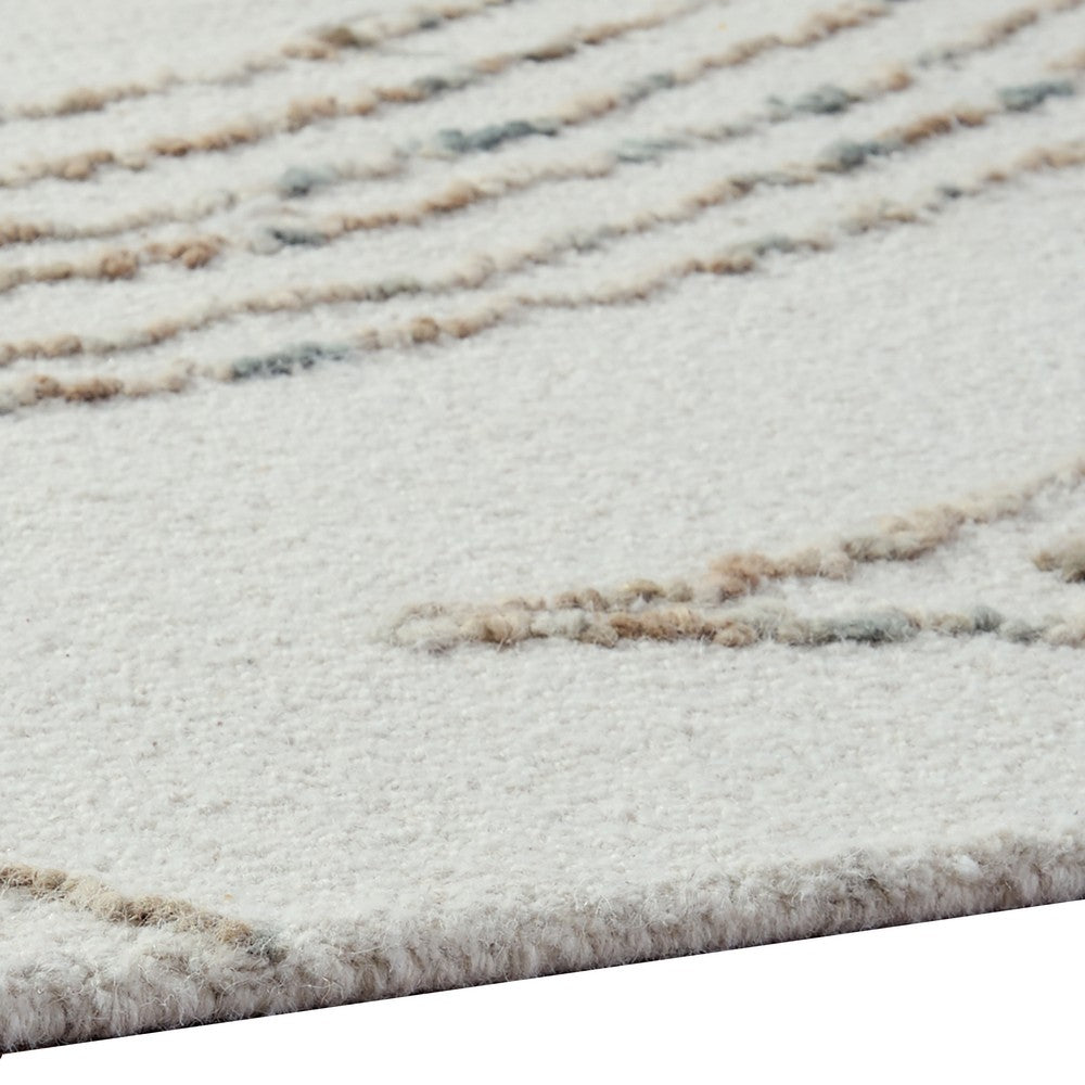 Delma Abstract Large Rug, Green-Brown Organic Flow Pattern, Ivory Wool 8x10