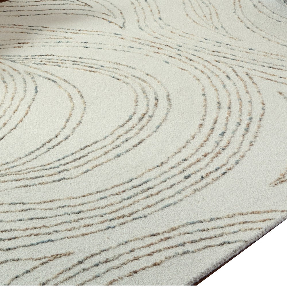 Delma Abstract Large Rug, Green-Brown Organic Flow Pattern, Ivory Wool 8x10