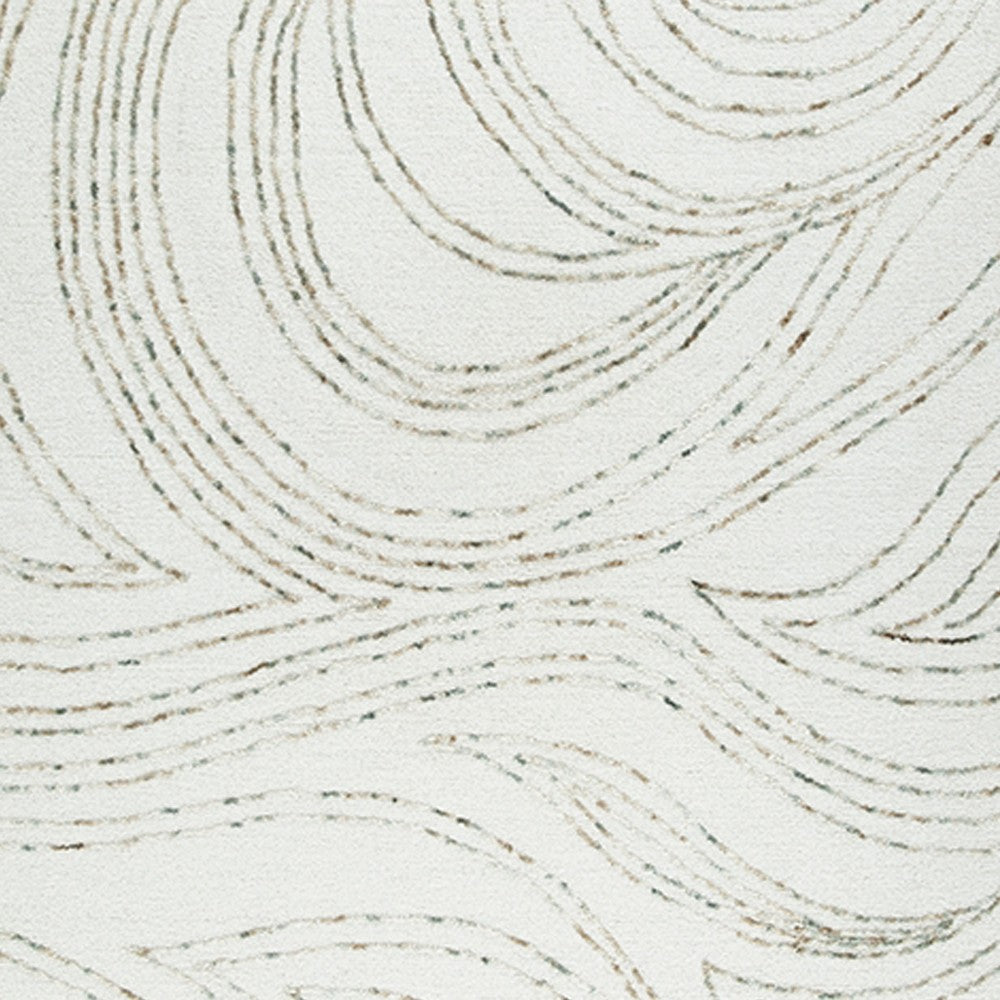 Delma Abstract Large Rug, Green-Brown Organic Flow Pattern, Ivory Wool 8x10