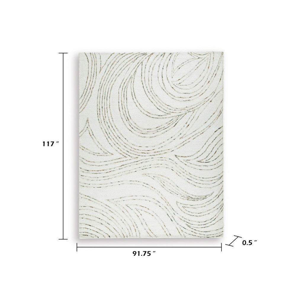 Delma Abstract Large Rug, Green-Brown Organic Flow Pattern, Ivory Wool 8x10