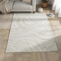 Delma Abstract Large Rug, Green-Brown Organic Flow Pattern, Ivory Wool 8x10