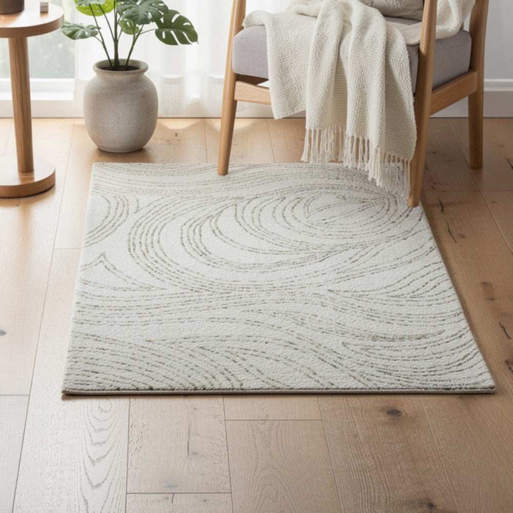 Delma Abstract Large Rug, Green-Brown Organic Flow Pattern, Ivory Wool 8x10